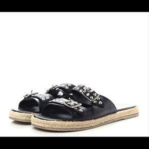 saint laurent Calfskin Studded Espadrilles Slide